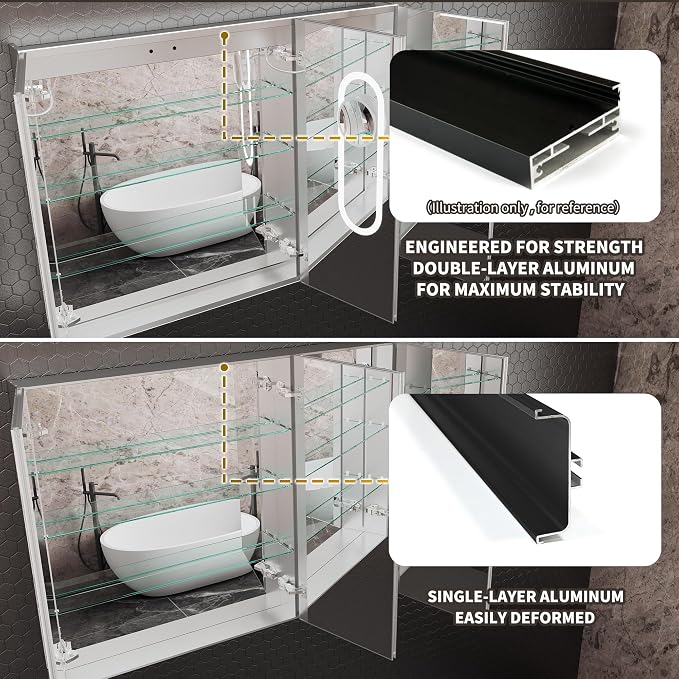 72W×36H Inch Smart LED Medicine Cabinet with Mirror, Bathroom Storage Medicine Cabinet, 3 Color Stepless Dimming & Anti-Fog, 5X Magnifier, Night Light, 3 Doors, DTC Soft-Close Hinges