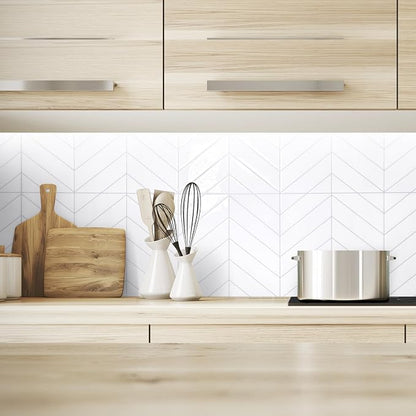 Smart Tiles Peel and Stick backsplash, Chevron Pure White, 22.56"x11.58" | Pack of 5 (9.0 sq ft), Glossy, Heat/Moisture Resistant, Low VOC, Kitchen/Bathroom, Renter Friendly, Made in Canada