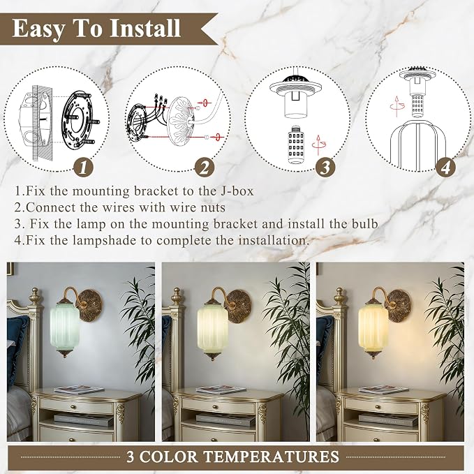 Vintage Gold Milk Glass Wall Sconce, Wall Light Set of Two - Vintage Green Shade & Brass Finish Base, Indoor Hardwired Wall Lighting Fixture for Foyers, Bedroom, etc (Bulbs Included)- Green