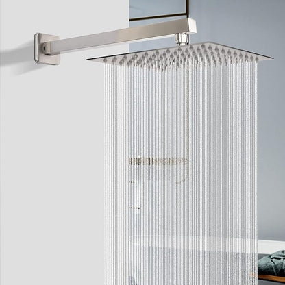 Shower Head with Extension Arm, High Pressure Square with ShowerArm, Stainless Steel Rainfall-Waterfall Full Body Coverage (10'' Shower with 16'' Arm, Brushed Nickel)