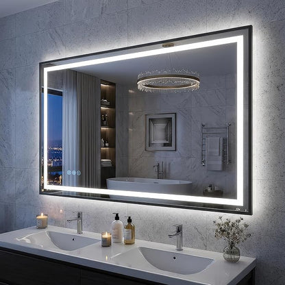 Antok 48X32 LED Bathroom Mirror with Lights, Vanity Mirror for Wall with Black Frame, Touch Control, Anti-Fog, Dimmable Lights, Shatter-Proof, Memory Function, Wall-Mounted Vanity Mirrors