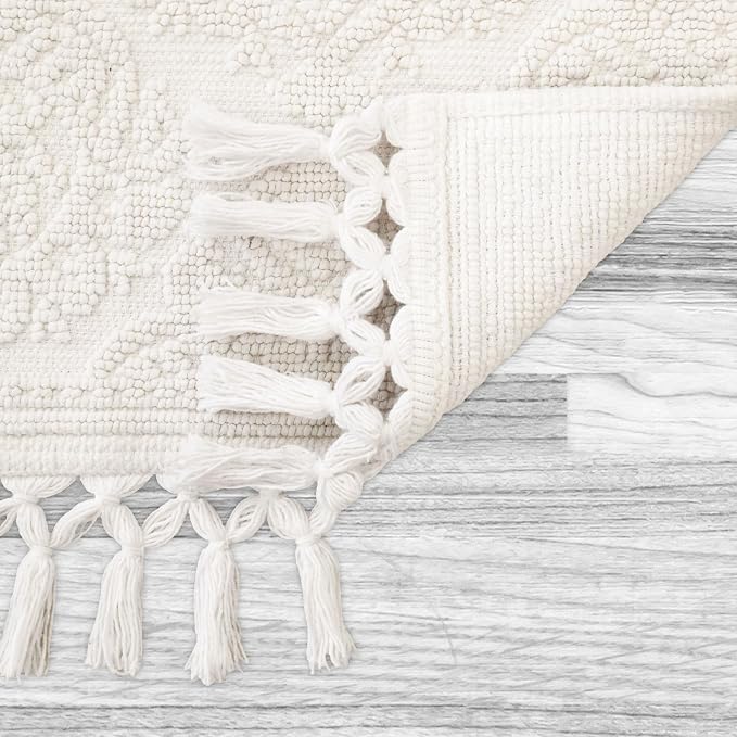 Jean Pierre - Ricardo Bath Mat, Woven Fringe Bathroom Rugs, 100% Cotton, Premium Bathroom Decor - Measures 21" x 41" - Ivory