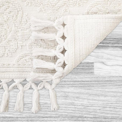 Jean Pierre - Ricardo Bath Mat, Woven Fringe Bathroom Rugs, 100% Cotton, Premium Bathroom Decor - Measures 21" x 41" - Ivory