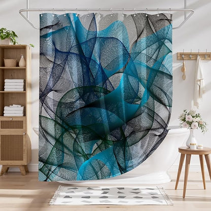AmazerBath Shower Curtain Blue, Abstract Black Striped Cloth Shower Curtain Sets with 12 Shower Curtain Hooks, Luxury Rustic Fabric Washable Shower Curtain for Bathroom Home Decor, 72x72 Inches