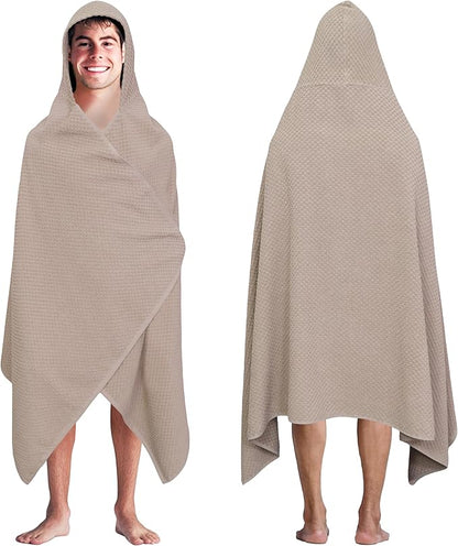COTTON CRAFT Hooded Bath Towel – Oversized 35 x 70 Waffle Weave Towel with Hood for Adults - 100% Ringspun Cotton Pool Bath Sheet Wrap with Hood - Soft Super Absorbent Quick Dry – 450 GSM – Linen