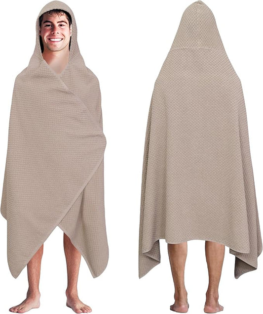 COTTON CRAFT Hooded Bath Towel – Oversized 35 x 70 Waffle Weave Towel with Hood for Adults - 100% Ringspun Cotton Pool Bath Sheet Wrap with Hood - Soft Super Absorbent Quick Dry – 450 GSM – Linen
