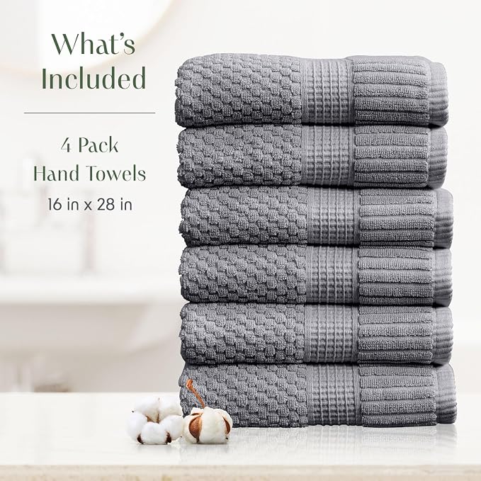 6 Pack 100% Cotton Hand Towels | Grey Towels | Oeko‑TEX Standard 100 | Soft & Absorbent, Quick‑Dry | Trinity Collection - Charcoal