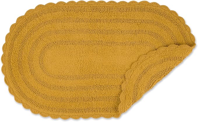 DII Crochet Collection Reversible Bath Mat, Large Oval, 21x34, Honey Gold