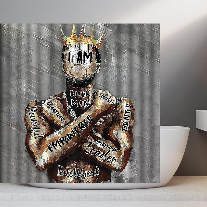 Black King Shower Curtain African American King Afro Man Hippie Art Wall Hanging African American Man Crown Shower Curtain College Dorm Decor 72 * 72 Inches