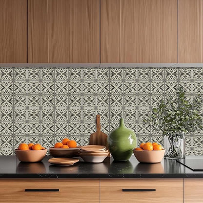 36 Pcs 4 Style Retro Pattern Peel and Stick Wall Tile Sticker Line Drawings Pattern Wall Stickers Waterproof Self Adhesive Stick on Tile Decals for Kitchen Bathroom Art Decor, 4×4 Inch