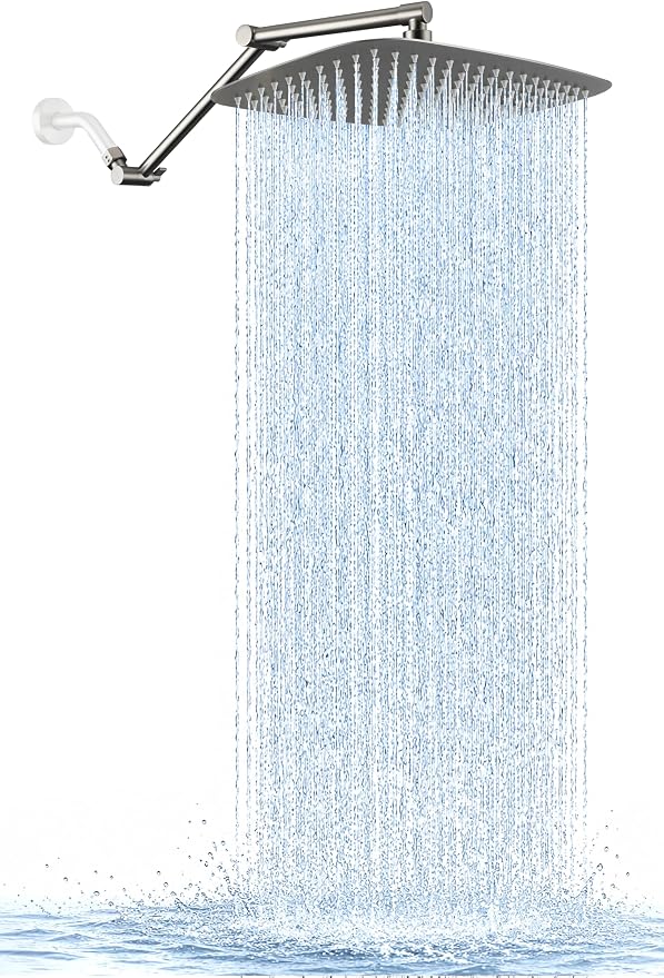 G-Promise 14 Inch All Metal Rain Shower Head with Extension Arm | Built to Last, Rust Resistant, Easy to Install, Adjustable, Full Body Coverage Large Rainfall Shower Head, Daily SPA