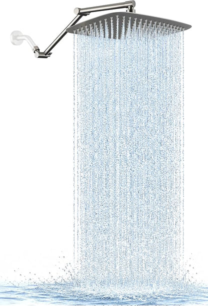 G-Promise 14 Inch All Metal Rain Shower Head with Extension Arm | Built to Last, Rust Resistant, Easy to Install, Adjustable, Full Body Coverage Large Rainfall Shower Head, Daily SPA