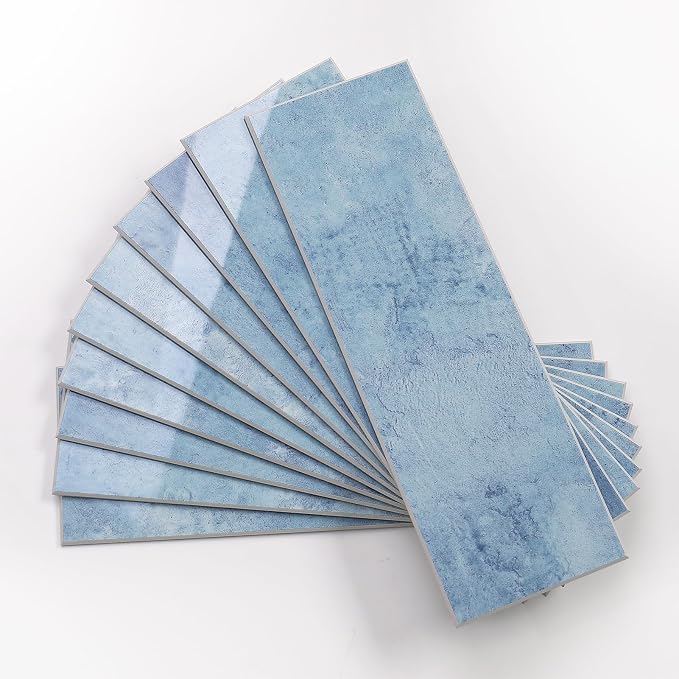 Tilingview 30 PCS Peel and Stick Backsplash Tile for Kitchen/Bathroom/Living Room, 3"x 9" Self-Adhesive Subway Tile for Backsplash, Imitation Glazed Tiles/Handmade Tiles (Glossy Sky Blue)