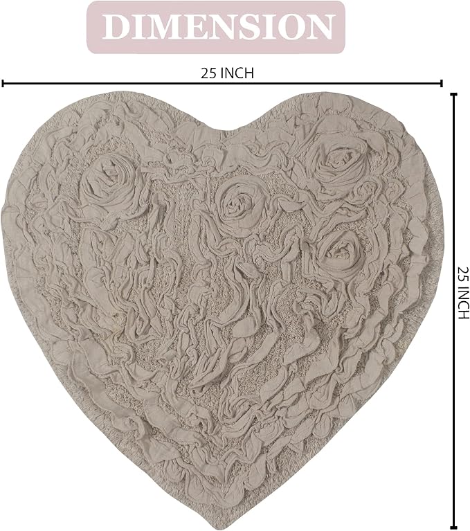 Home Weavers Bell Flower Collection 100% Cotton Tufted Bath Rugs, Extra Soft and Absorbent Bath Rugs, Non-Slip Bath Mats, Machine Washable, Bath Mats for Bathroom Floor and Tub, 25"x25" Heart, Linen
