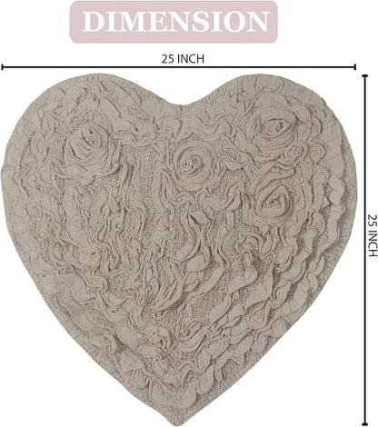 Home Weavers Bell Flower Collection 100% Cotton Tufted Bath Rugs, Extra Soft and Absorbent Bath Rugs, Non-Slip Bath Mats, Machine Washable, Bath Mats for Bathroom Floor and Tub, 25"x25" Heart, Linen