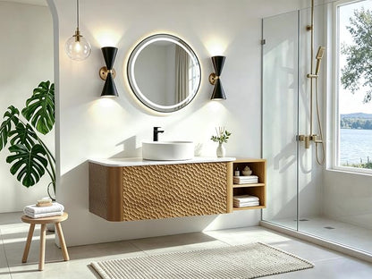 48 Inch Modern Bathroom Vanity with Ceramic Sink, Floating Bathroom Sink Cabinet with Sintered Stone Top&Solid Wood Hammered Frame, Single Bathroom Vanities w/Soft-Close Drawer&IDE Open Cube