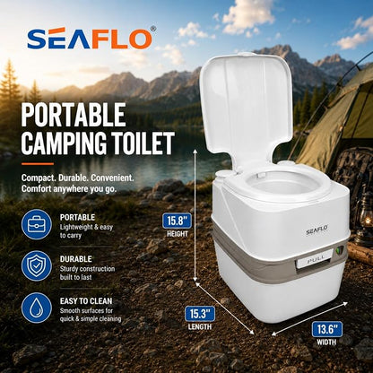 SEAFLO Premium Camping Portable Toilet - 5.8 Gallon Waste 3.43 Gall Fresh Tank (100 Flushes), 440 lbs Max Weight, Level Indicator, Sealed Waste Tank for RV, Boat, Elderly, Off-Grid, 4-Year Warranty