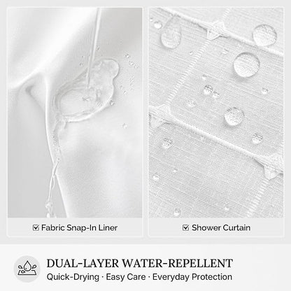 RiverDream Farmhouse No Hooks Shower Curtain with Snap-in Liner,White,71x74 | Snap on Fabric Liner,Heavy Duty,Quick Dry,Mesh Top Window,With Bottom Magnets,Washable,with Tassels,Standard Size