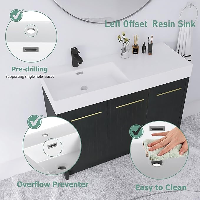 48 Inch Freestanding Bathroom Vanity,48" Bathroom Vanity with Sink,Modern Single Sink Bathroom Vanity Combo,Black Floor Stand Cabinet Set