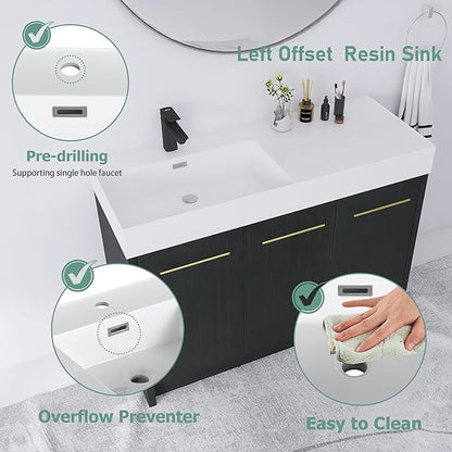 48 Inch Freestanding Bathroom Vanity,48" Bathroom Vanity with Sink,Modern Single Sink Bathroom Vanity Combo,Black Floor Stand Cabinet Set