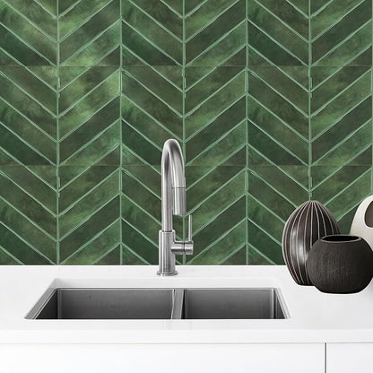 STICKGOO Herringbone Peel and Stick Backsplash, Green, 10 Sheets | 12.6 x 9.7 in, Thicker Rectangular Vinyl Stick-On Wall Tiles, Easy Alignment, Waterproof, Easy to Clean, Kitchen/Bathroom