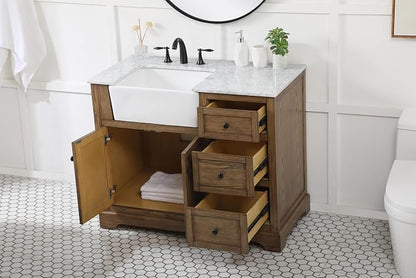 42 Double Bathroom Vanity, with Carrara White Marble Top Soft-Close, Driftwood