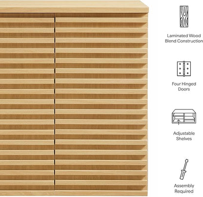 Modway Render Wall Mounted Bathroom Cabinet in Oak - 23.5 Inch Compact Wall Storage with Slatted Doors and Adjustable Shelves for Bathroom or Laundry Room