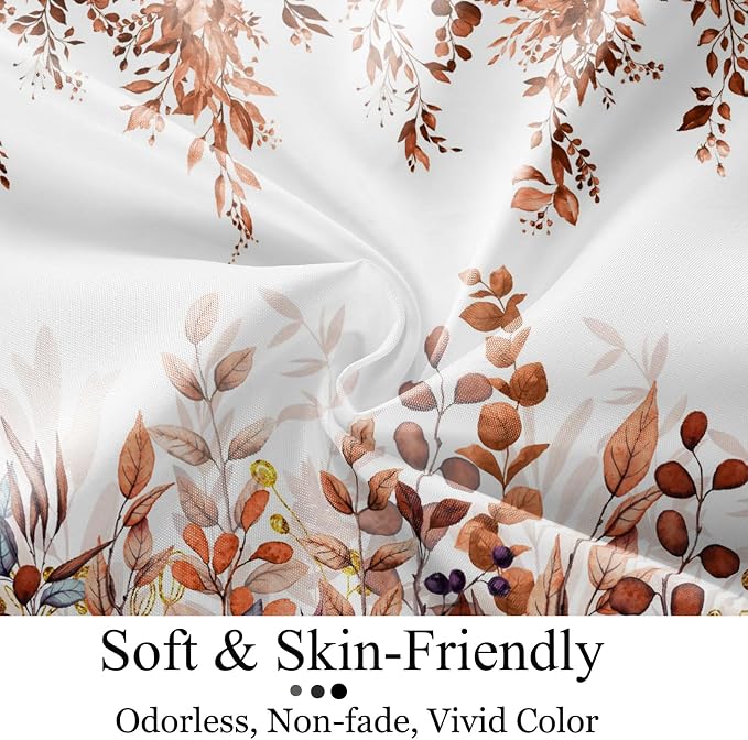 Fall Eucalyptus Leaf Long Shower Curtain, Watercolor Autumn Thanksgiving Botanical Plants Bathroom Curtain Bathtub Home Decor Waterproof Fabric Machine Washable with 12 PCS Hooks,72" Wx84 L