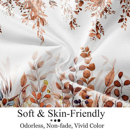 Fall Eucalyptus Leaf Long Shower Curtain, Watercolor Autumn Thanksgiving Botanical Plants Bathroom Curtain Bathtub Home Decor Waterproof Fabric Machine Washable with 12 PCS Hooks,72" Wx84 L
