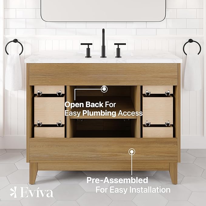 Graham 42 in. Oak Single Sink Bath Vanity with Arabescato Engineered Stone Top and Undermount Porcelain Sink