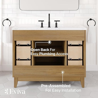 Graham 42 in. Oak Single Sink Bath Vanity with Arabescato Engineered Stone Top and Undermount Porcelain Sink