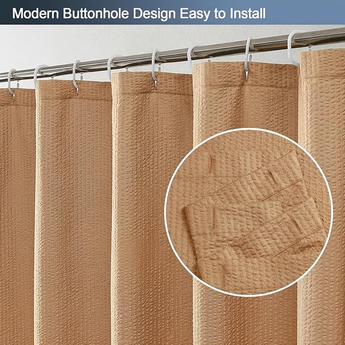 Coral Shower Curtain for Bathroom 72x72 Inch, 3D Embossed Textured Waffle Fabric Shower Curtains, Soft Hotel Farmhouse Style, Water Repellent, Machine Washable, Coral, 72" W x 72" L