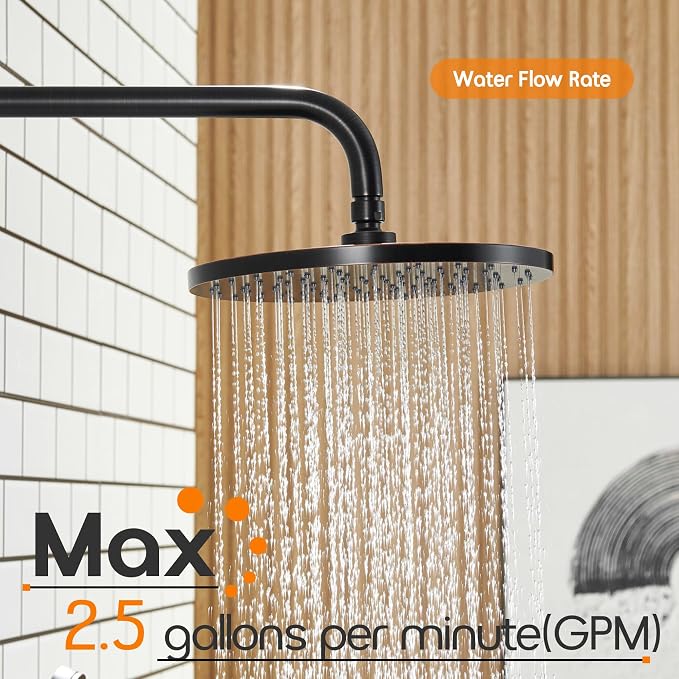 10-Inch Overhead Rain Shower Head High Flow Large Waterfall Shower Head 2.5 GPM with Adjustable Swivel Angle, Oil-Rubbed Bronze SH001ORB-D10