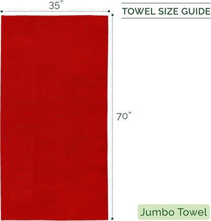 Elegant Comfort 100% Turkish Cotton Corduroy Ribbed Luxury Jumbo Bath Towel Ultra Soft - 35 x 70 Inch - Luxury Spa Premium Hotel Quality Highly Absorbent and Quick Dry Large Bath Towel, Red