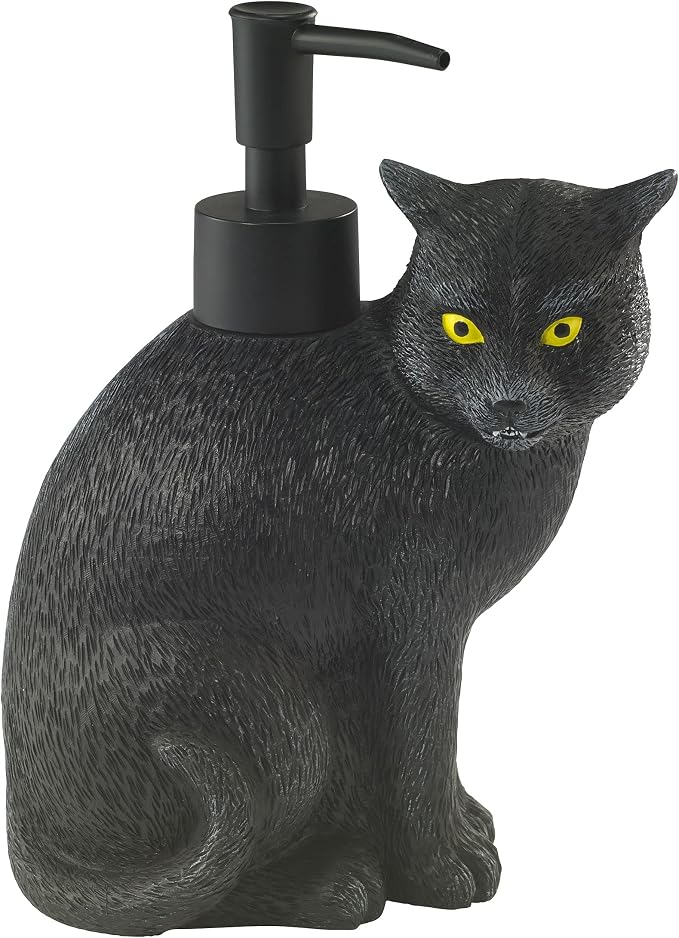 Avanti Linens - Soap Dispener/Lotion Pump, Guest Bathroom Essentials, Black Cat Inspired Bathroom Decor (Halloween Collection)