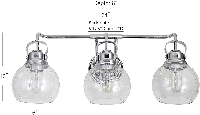 JONATHAN Y 24" Chrome Shirley 3-Light Bathroom Vanity Light, Metal Wall Sconce, Clear Seeded Glass Shade, Modern Transitional Farmhouse Fixture, LED Bulbs Included (JYL7405A)