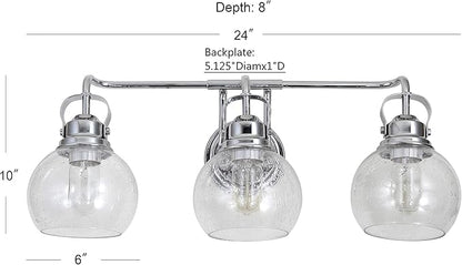 JONATHAN Y 24" Chrome Shirley 3-Light Bathroom Vanity Light, Metal Wall Sconce, Clear Seeded Glass Shade, Modern Transitional Farmhouse Fixture, LED Bulbs Included (JYL7405A)