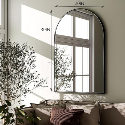 HARRITPURE 20"x30" Arched Bathroom Mirror Wall Mounted Black Arch Mirror | Aluminum Alloy Frame Modern Mirror for Living Room, Bedroom and Entryway