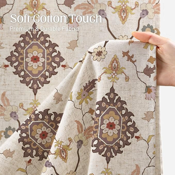 Boho Floral Shower Curtain, Vintage Cottage Core Shower Curtains for Bathroom, 72Wx72H Inch