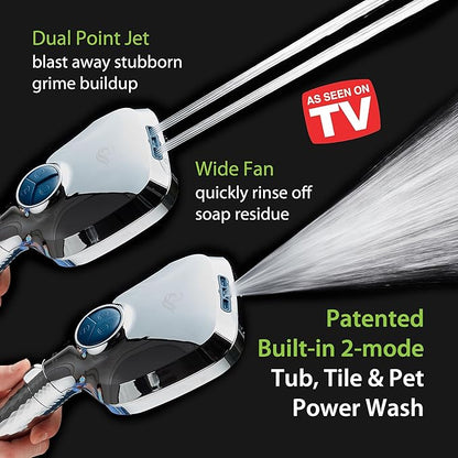 AquaCare 4X 10-Mode High Pressure Hand Shower w/Filter & 2-mode Power Wash | Filters Chlorine & Toxins, Softens Hard Water for Healthy Skin & Hair. Handheld Power Head Cleans Tub, Tile & Pets / Chrome