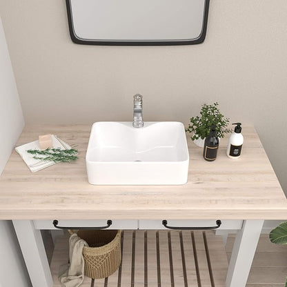 Mocoloo 19 Inch Rectangle Vessel Sink with Faucet Hole 19"x15" White Ceramic Countertop Bathroom Vanity Sink Basin Above Counter Porcelain Lavatory Sink