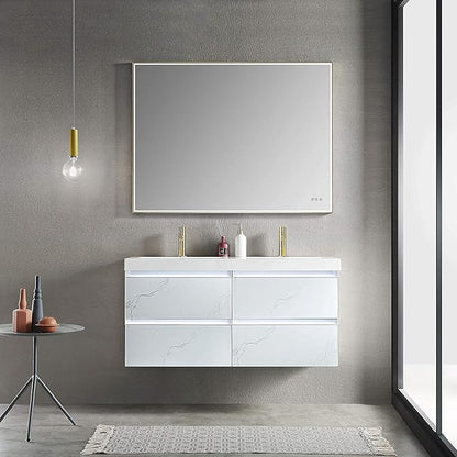 Blossom 48 inch LED Lighted Bathroom Vanity with Acrylic Sink | Wall Mounted Vanity with Dimmable LED Lights | Modern Floating Design for Bathrooms | 48" w/Acrylic Sink, Calacatta White