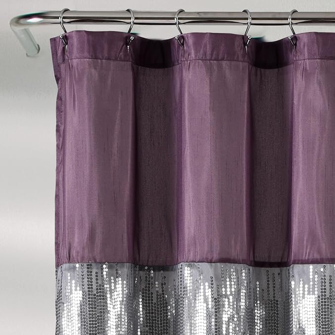 Lush Decor Night Sky Shower Curtain, Single, 72" W x 72" L, Purple & White - Sequin Shower Curtain - Sparkly Color Block Bath Curtain - Modern Glam Bathroom Decor
