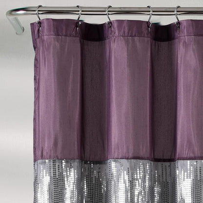 Lush Decor Night Sky Shower Curtain, Single, 72" W x 72" L, Purple & White - Sequin Shower Curtain - Sparkly Color Block Bath Curtain - Modern Glam Bathroom Decor