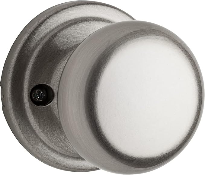 Kwikset Hancock Dummy Door Knob, Single Sided Handle for Closets, French Double Doors, and Pantry, Satin Nickel Non-Turning Interior Push/Pull Door Knob, with Microban Protection