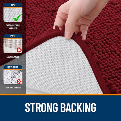 OLANLY Large Bathroom Rugs 70x46, Extra Soft Absorbent Chenille Bath Rugs | Red, Quick-Drying Rubber Backing, Machine Washable Bath Mat for Bathroom Floor, Tub and Shower, Home Decor Accessories