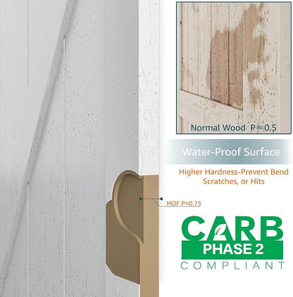 32''x84'' Sliding Barn Door with 6 Ft Brushed Nickel Hardware Kit | Pre-Drilled Holes Easy Assembly - Include Installation Manual, Water-Proof PVC Surface, H-Frame, White