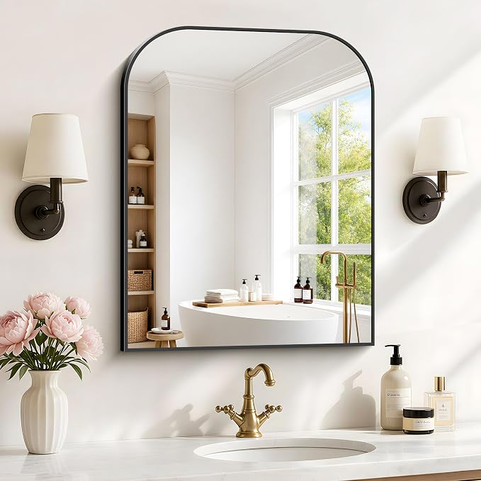 YIROMAN Bathroom Mirrors for Over Sink,24"x30" Black Frame Vanity Mirror,Rectangular Wall Mounted Mirror with Rounded and Right-Angle Corners for Entryway,Living Room,Bedroom,Fitting Room