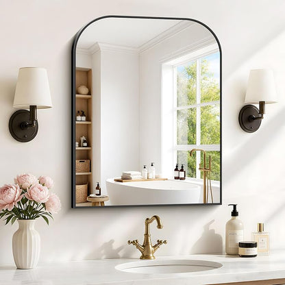 YIROMAN Bathroom Mirrors for Over Sink,24"x30" Black Frame Vanity Mirror,Rectangular Wall Mounted Mirror with Rounded and Right-Angle Corners for Entryway,Living Room,Bedroom,Fitting Room