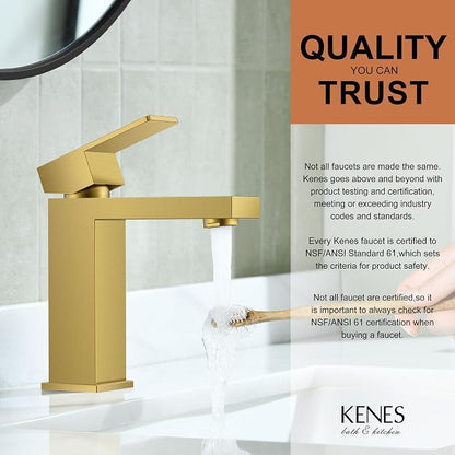 Brushed Gold Bathroom Faucet Single Hole, Single Handle Vanity Faucet | Bathroom Sink Faucet with Pop Up Drain & Supply Lines, Lead-Free cUPC & NSF Certified, 1 Handle Faucet for Vanity RV Restroom